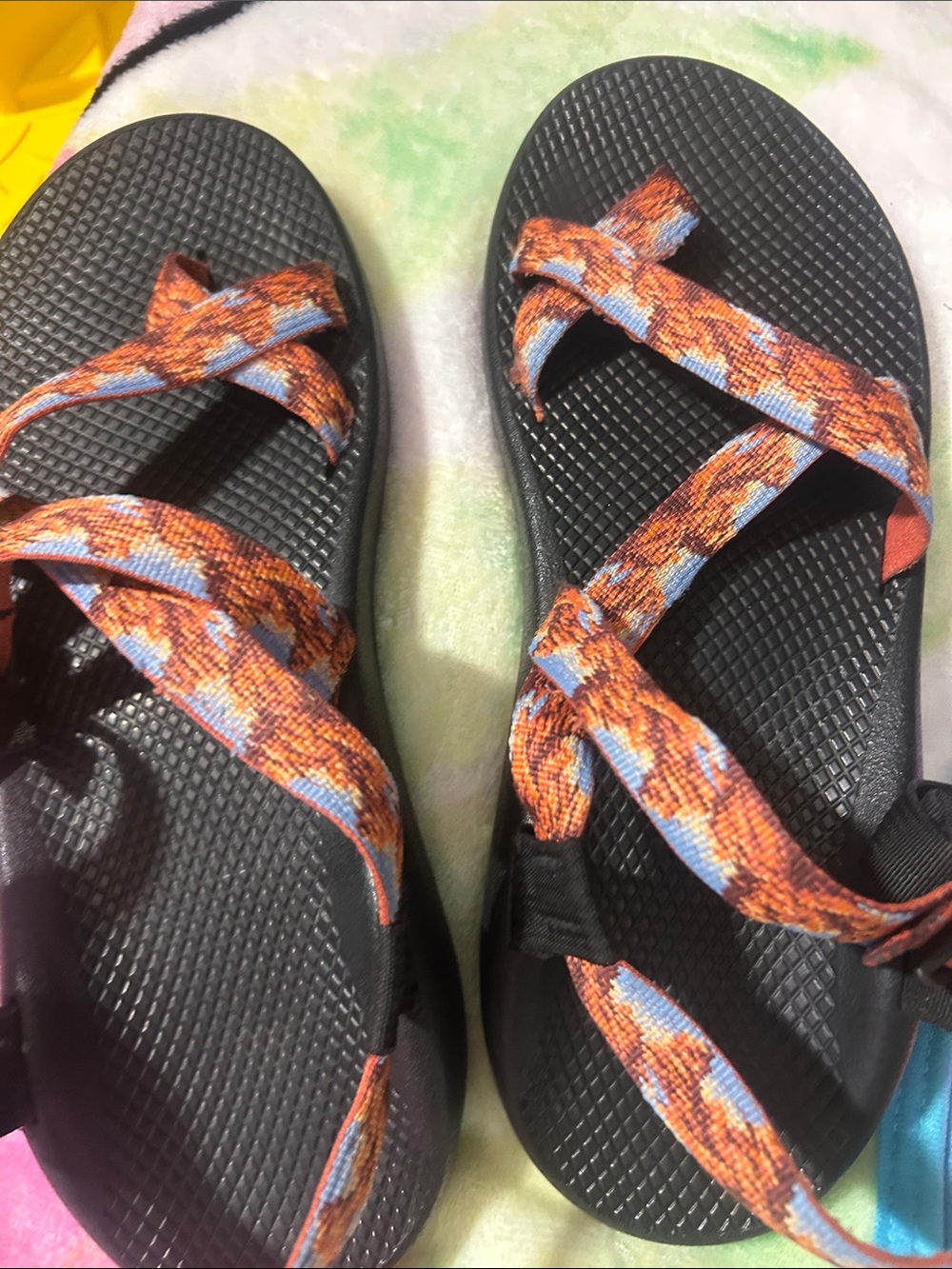 Chaco Men's Black Sandals with Orange and Light Blue Straps